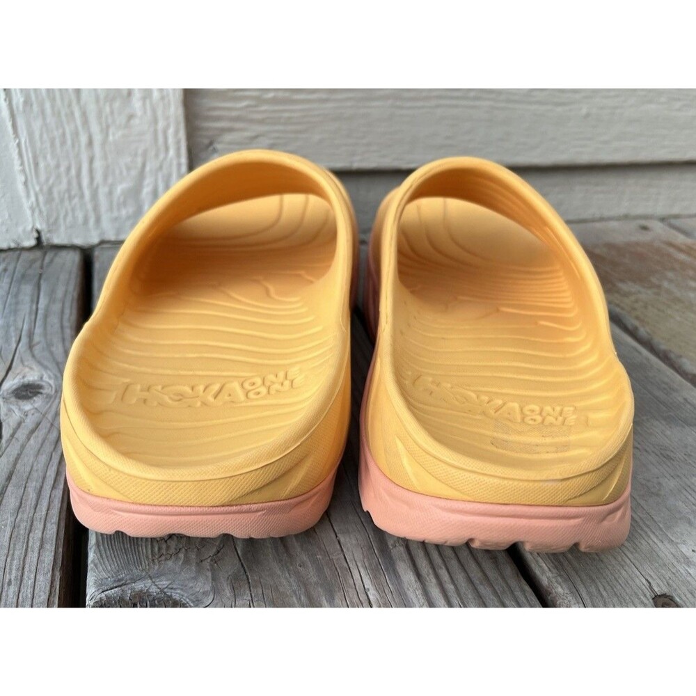 Hoka One One Ora Women's 11 Men's 9 Recovery Slides Amber Yellow/Shell Coral - Picture 8 of 15